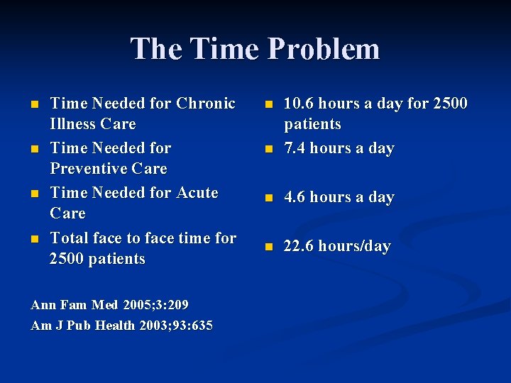 The Time Problem n n Time Needed for Chronic Illness Care Time Needed for