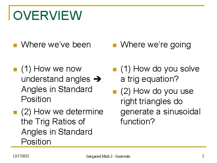 OVERVIEW n Where we’ve been n Where we’re going n (1) How we now OVERVIEW n Where we’ve been n Where we’re going n (1) How we now