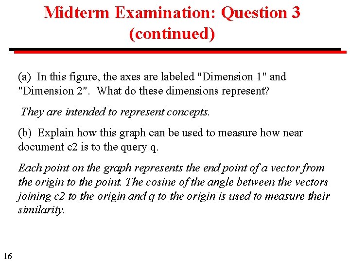 Midterm Examination: Question 3 (continued) (a) In this figure, the axes are labeled "Dimension