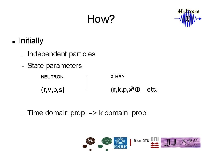 How? Initially Independent particles State parameters NEUTRON X-RAY (r, v, p, s) (r, k,