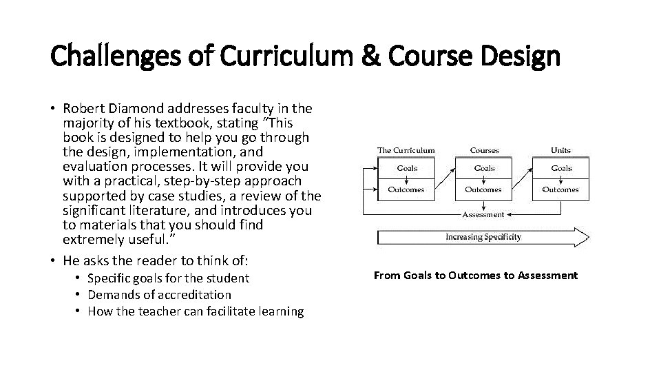 Challenges of Curriculum & Course Design • Robert Diamond addresses faculty in the majority