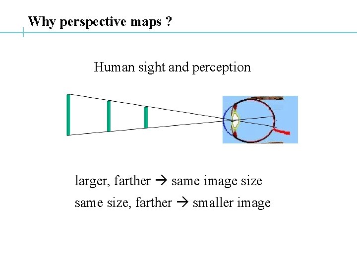 Why perspective maps ? Human sight and perception larger, farther same image size same