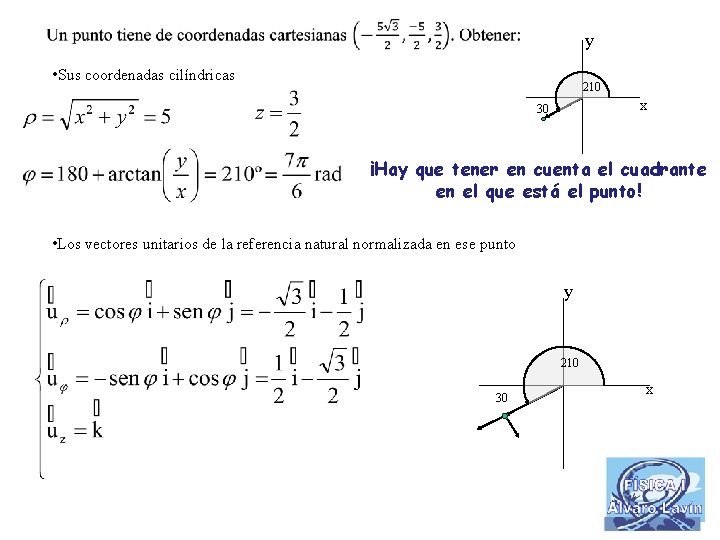 y • Sus coordenadas cilíndricas 210 x 30 ¡Hay que tener en cuenta el