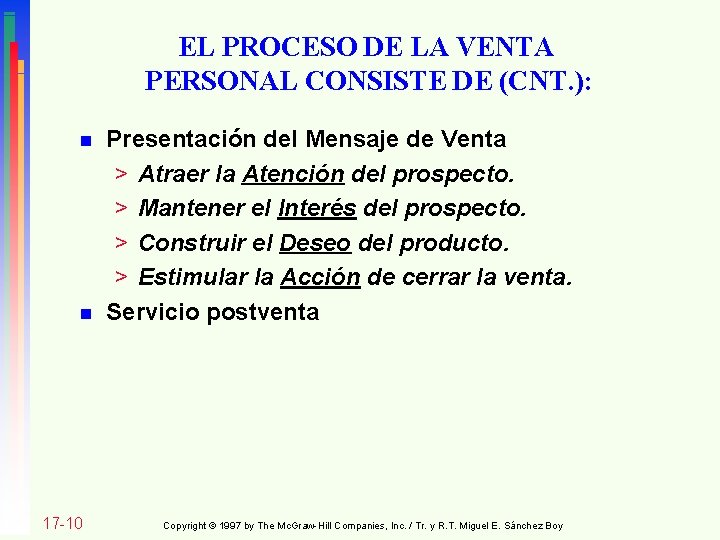 EL PROCESO DE LA VENTA PERSONAL CONSISTE DE (CNT. ): n n 17 -10