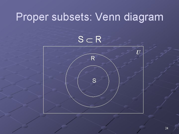 Proper subsets: Venn diagram S R R U S 24 