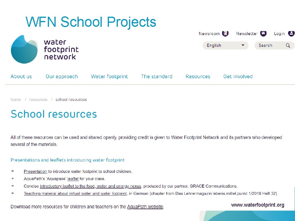 WFN School Projects • Providing, sharing and spreading school materials 20 www. waterfootprint. org