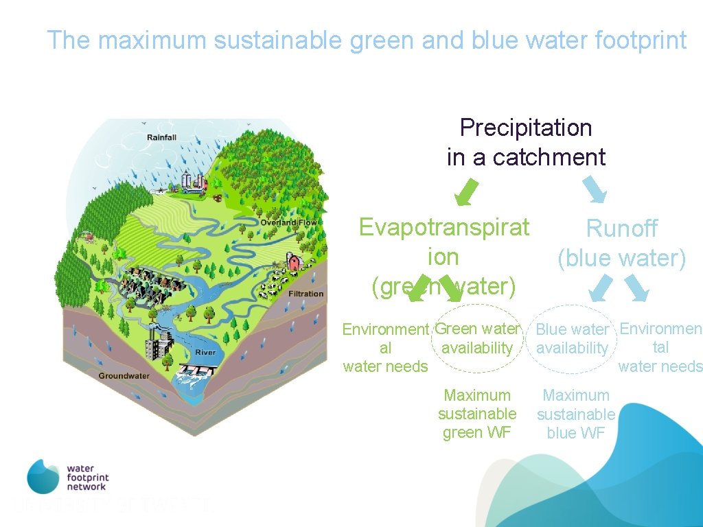 The maximum sustainable green and blue water footprint Precipitation in a catchment Evapotranspirat ion