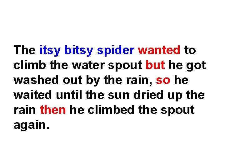 The itsy bitsy spider wanted to climb the water spout but he got washed