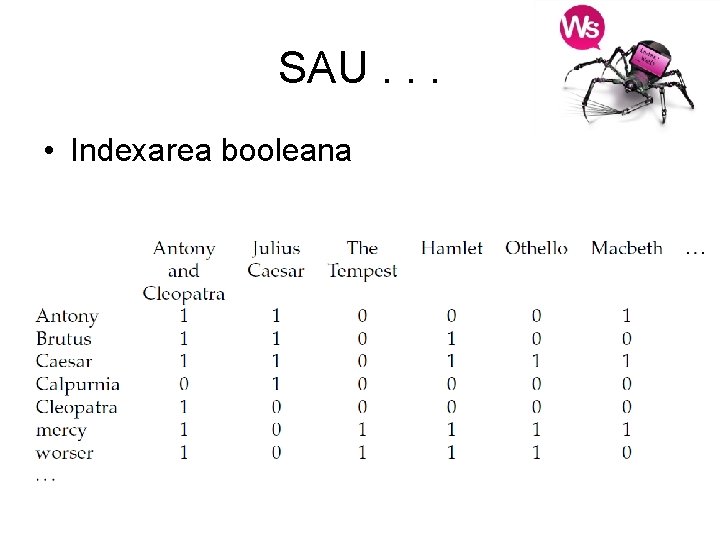 SAU. . . • Indexarea booleana 