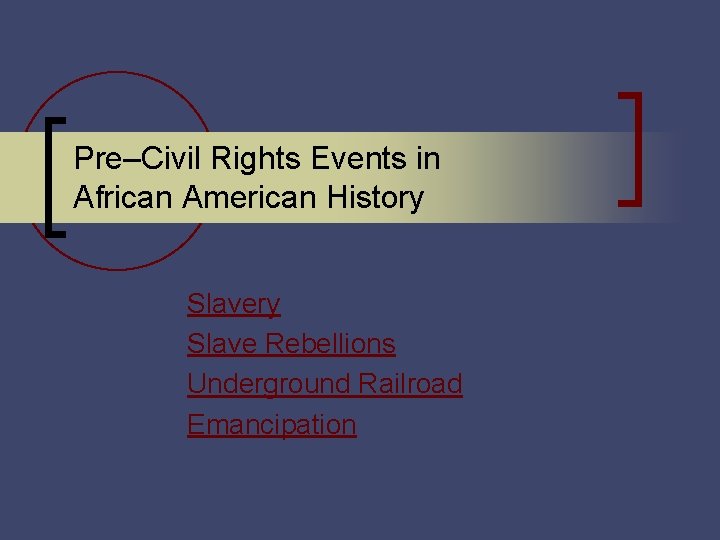 PreCivil Rights Events in African American History Slave