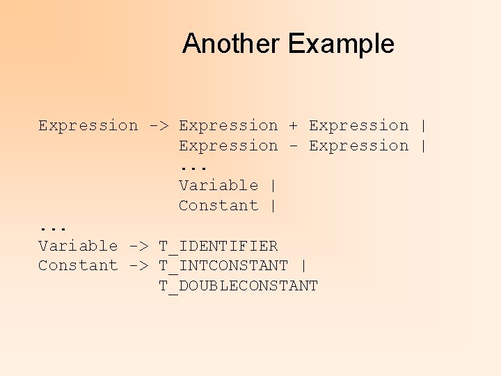 Another Example Expression -> Expression + Expression | Expression - Expression |. . .