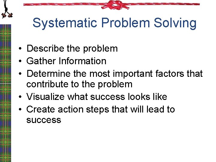 Working Systematically Problem Solving Problem Solving and Decision Making Ben Lilly Objectives