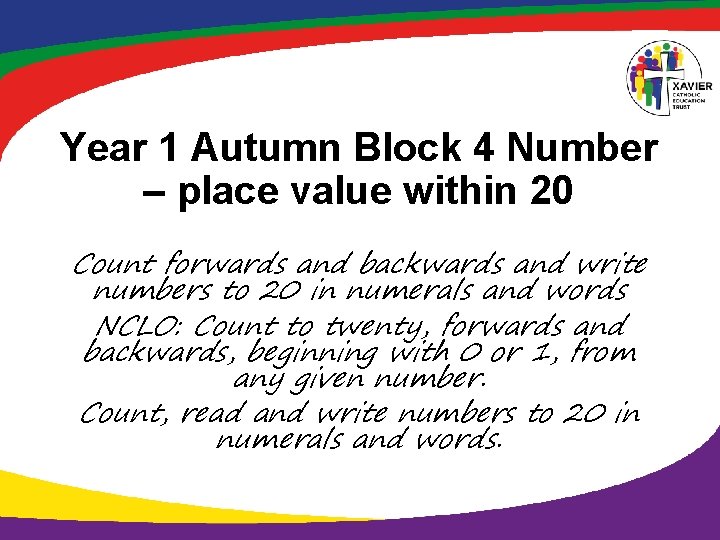 Year 1 Autumn Block 4 Number – place value within 20 Count forwards and
