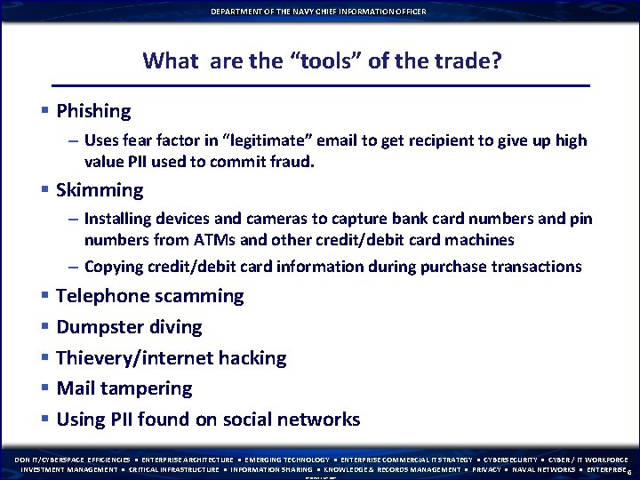 DEPARTMENT OF THE NAVY CHIEF INFORMATION OFFICER What are the “tools” of the trade?