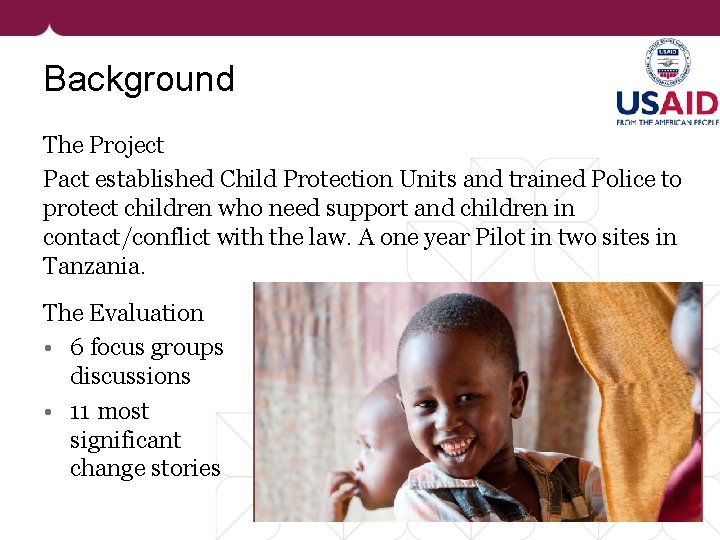 Background The Project Pact established Child Protection Units and trained Police to protect children