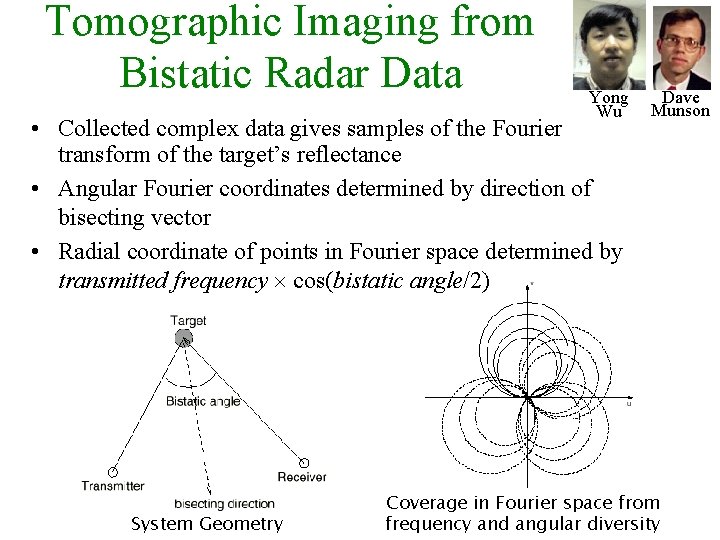 Tomographic Imaging from Bistatic Radar Data Yong Wu • Collected complex data gives samples