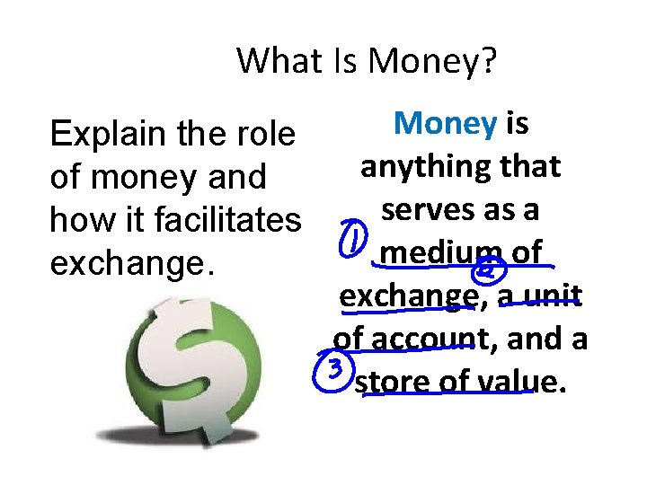 What Is Money? Explain the role of money and how it facilitates exchange. Money