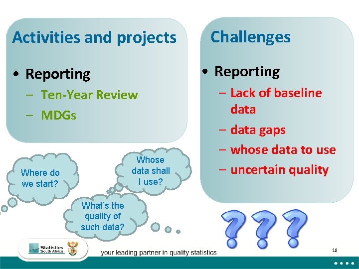 Activities and projects • Reporting – Ten-Year Review – MDGs Whose data shall I Activities and projects • Reporting – Ten-Year Review – MDGs Whose data shall I