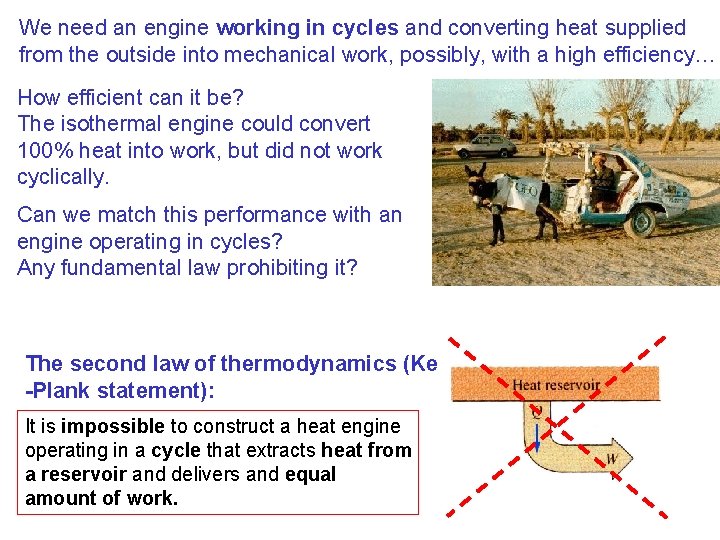 We need an engine working in cycles and converting heat supplied from the outside