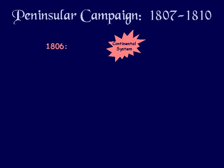 Peninsular Campaign: 1807 -1810 1806: Continental System 