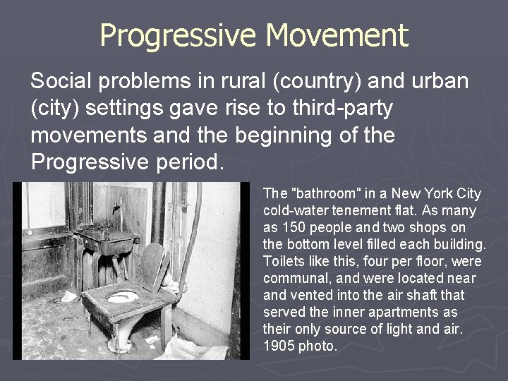 Progressive Movement Social problems in rural (country) and urban (city) settings gave rise to Progressive Movement Social problems in rural (country) and urban (city) settings gave rise to