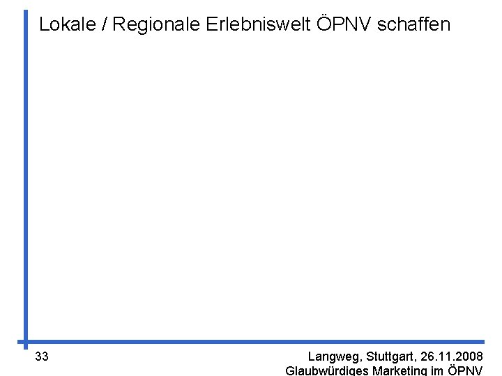 Lokale / Regionale Erlebniswelt ÖPNV schaffen 33 Langweg, Stuttgart, 26. 11. 2008 Glaubwürdiges Marketing