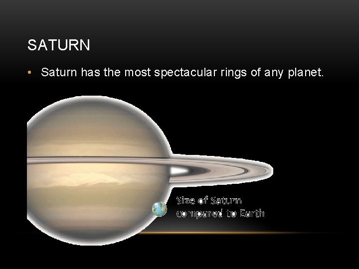 SATURN • Saturn has the most spectacular rings of any planet. 