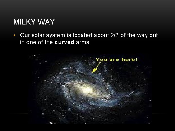 MILKY WAY • Our solar system is located about 2/3 of the way out