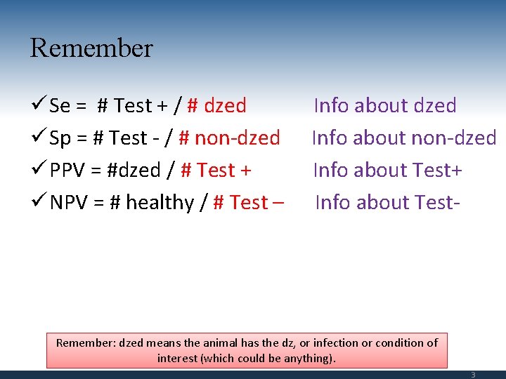 Remember ü Se = # Test + / # dzed ü Sp = #