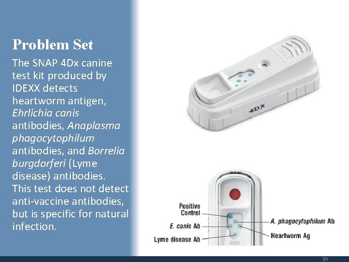 Problem Set The SNAP 4 Dx canine test kit produced by IDEXX detects heartworm