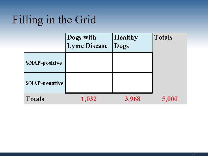 Filling in the Grid Dogs with Healthy Lyme Disease Dogs Totals SNAP-positive SNAP-negative Totals