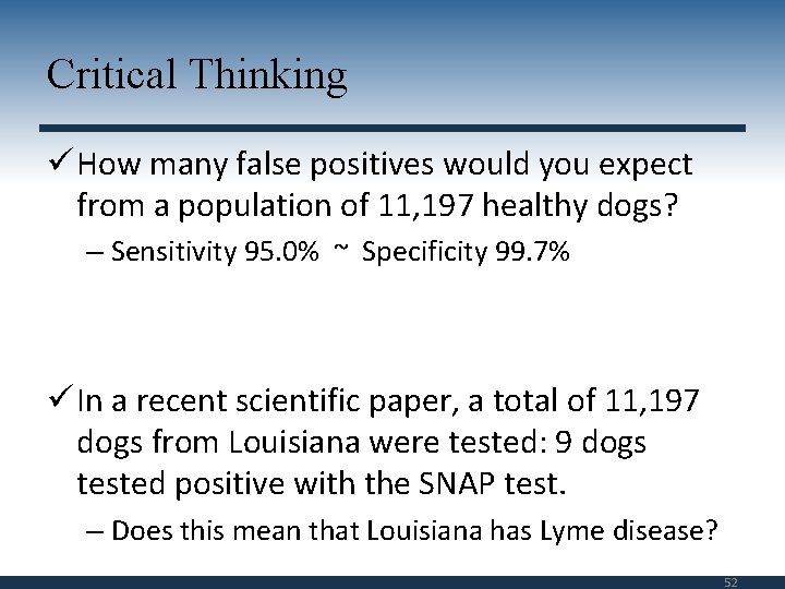 Critical Thinking ü How many false positives would you expect from a population of