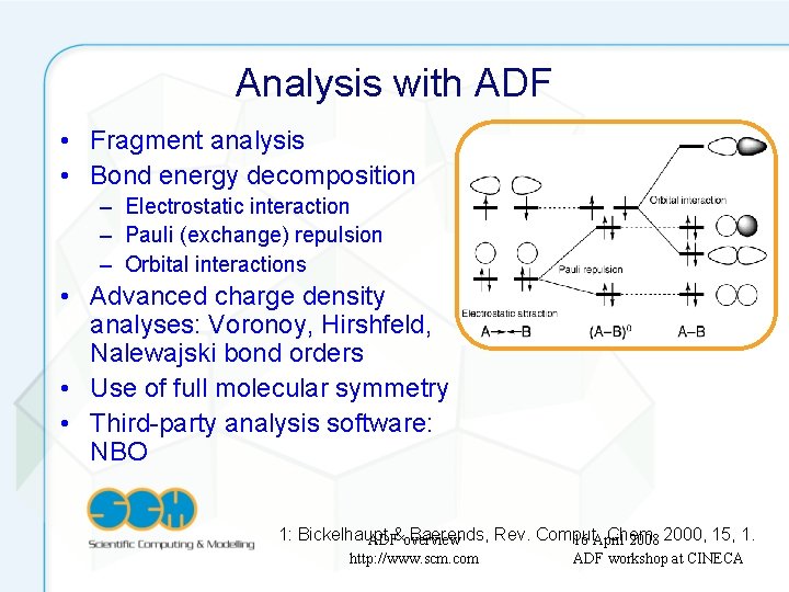 Analysis with ADF • Fragment analysis • Bond energy decomposition – Electrostatic interaction –