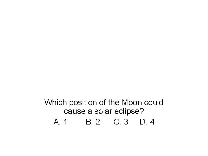 Which position of the Moon could cause a solar eclipse? A. 1 B. 2