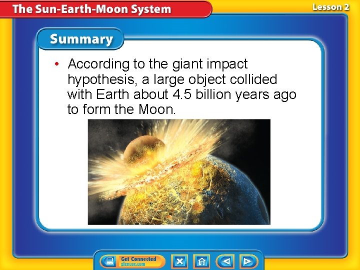  • According to the giant impact hypothesis, a large object collided with Earth