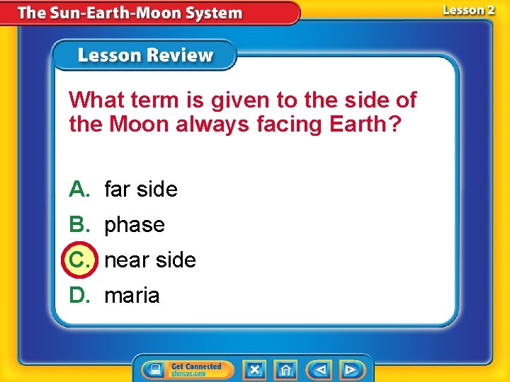 What term is given to the side of the Moon always facing Earth? A.
