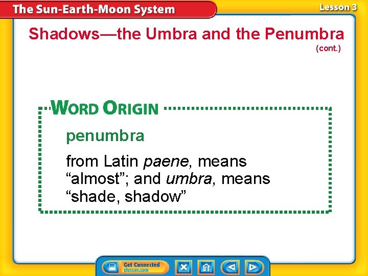 Shadows—the Umbra and the Penumbra (cont. ) penumbra from Latin paene, means “almost”; and