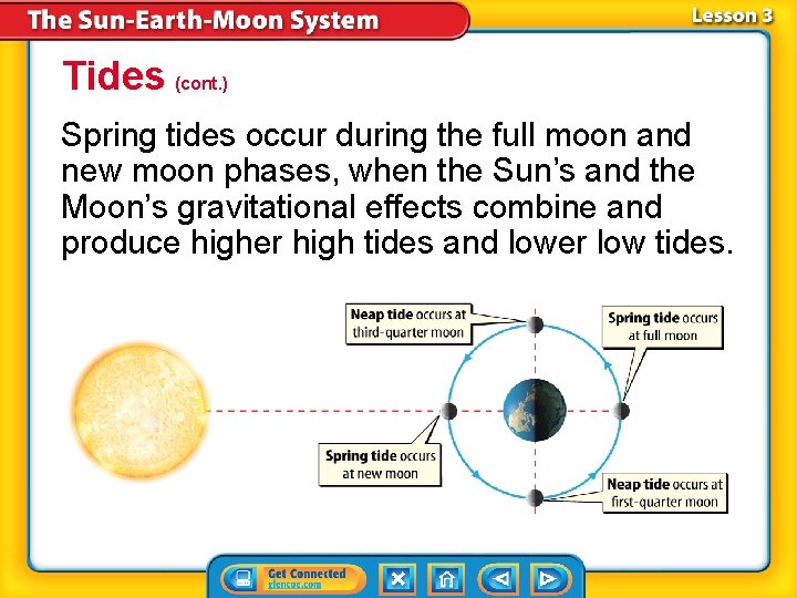 Tides (cont. ) Spring tides occur during the full moon and new moon phases,