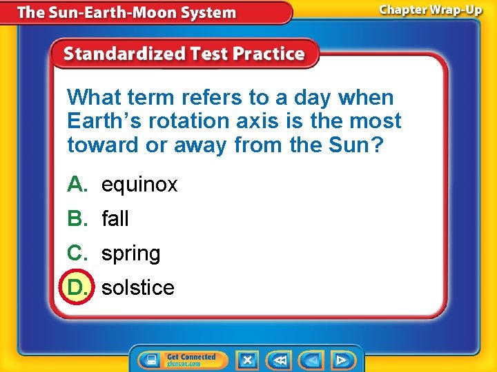 What term refers to a day when Earth’s rotation axis is the most toward