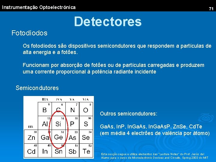 Instrumentação Optoelectrónica Fotodíodos 71 Detectores Os fotodíodos são dispositivos semicondutores que respondem a partículas