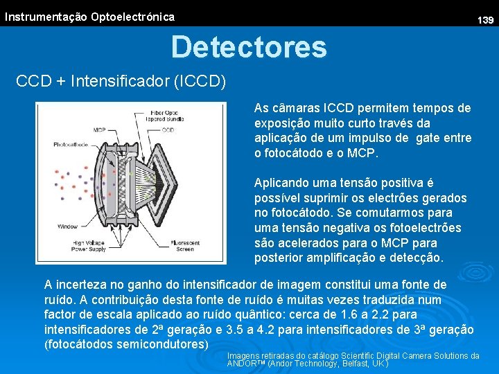 Instrumentação Optoelectrónica 139 Detectores CCD + Intensificador (ICCD) As câmaras ICCD permitem tempos de