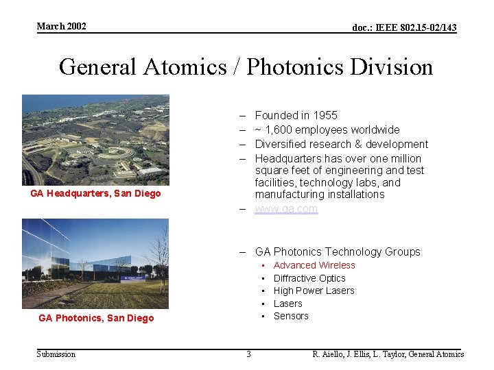 March 2002 doc. : IEEE 802. 15 -02/143 General Atomics / Photonics Division –