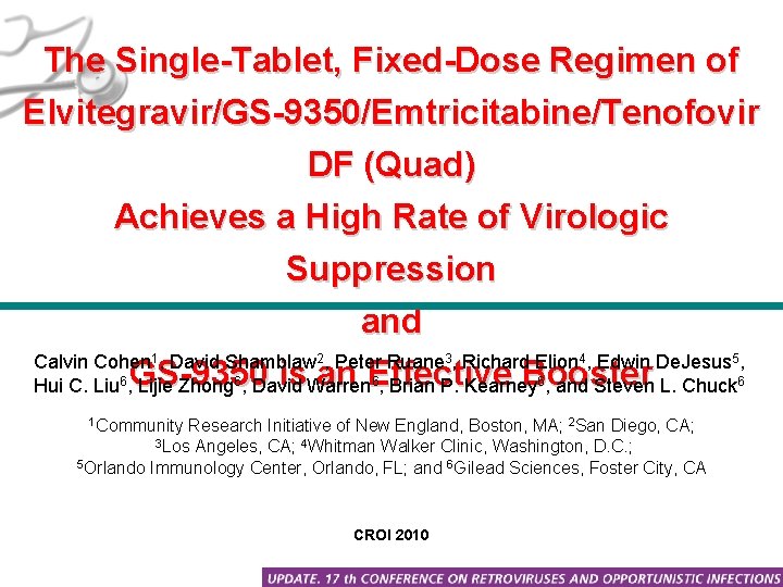 The Single-Tablet, Fixed-Dose Regimen of Elvitegravir/GS-9350/Emtricitabine/Tenofovir DF (Quad) Achieves a High Rate of Virologic