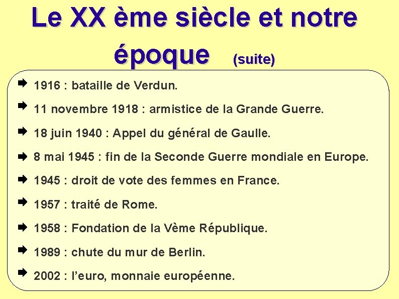 Le XX ème siècle et notre époque (suite) 1916 : bataille de Verdun. 11