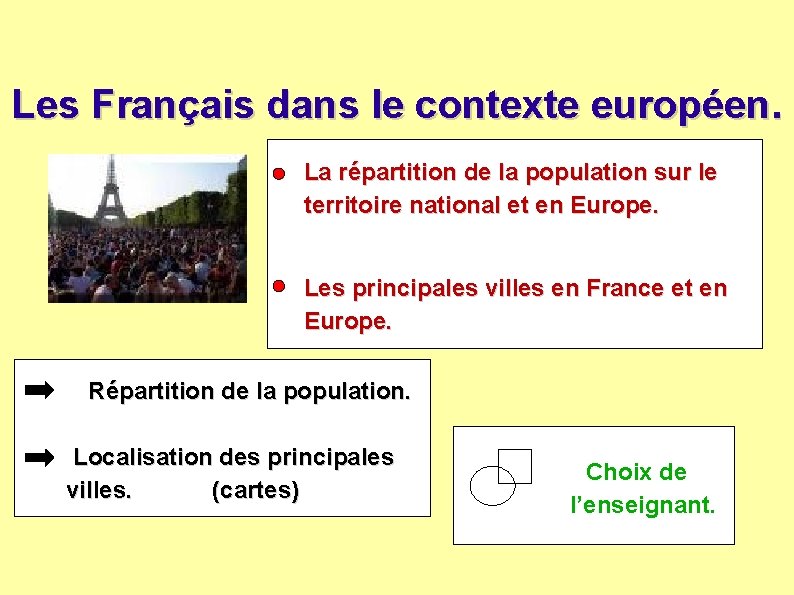 Les Français dans le contexte européen. La répartition de la population sur le territoire