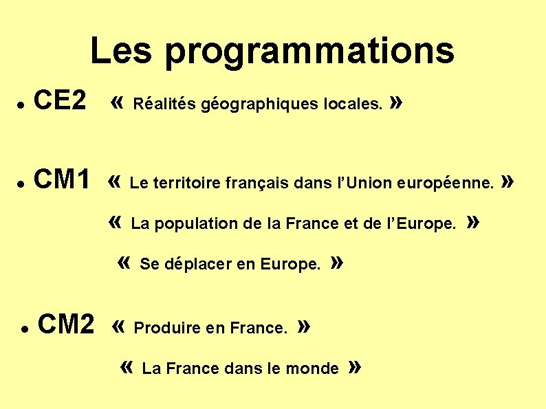 Les programmations CE 2 « Réalités géographiques locales. » CM 1 « Le territoire