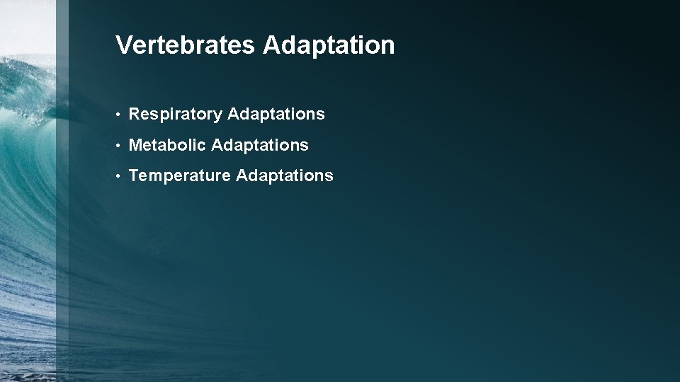 Vertebrates Adaptation • Respiratory Adaptations • Metabolic Adaptations • Temperature Adaptations 