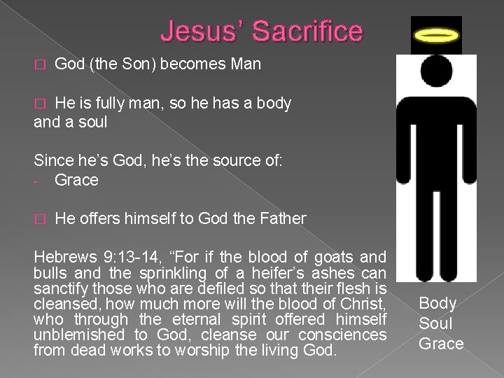 Jesus’ Sacrifice � God (the Son) becomes Man He is fully man, so he