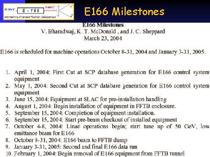 E 166 Milestones 