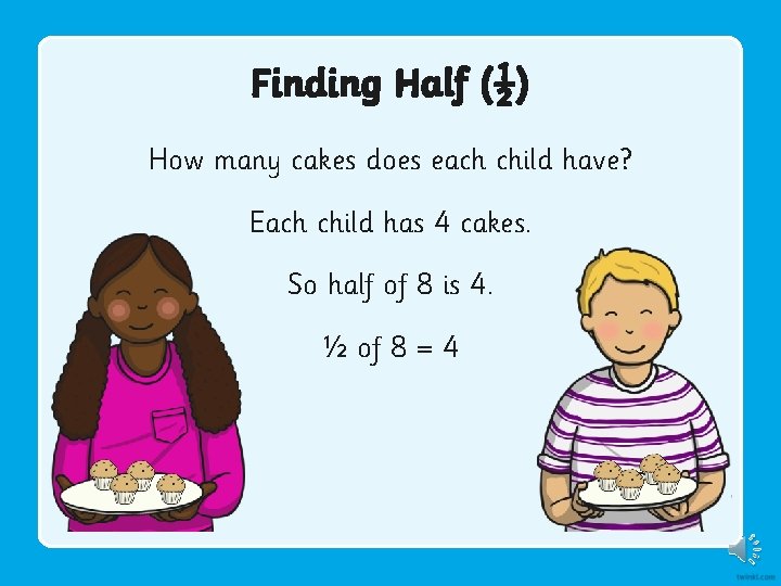 Finding Half (½) How many cakes does each child have? Each child has 4